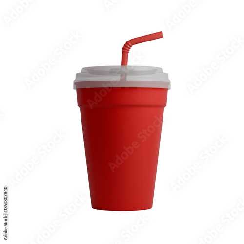 3d render of a red soft drink cup with a straw