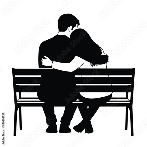 A loving embrace: couple sitting closely on a bench in a moment of tender affection