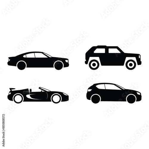 Collection of different types of cars silhouette Vector illustration