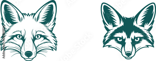 Black and white fox head logo variations minimalist animal mascot emblem wildlife illustration line art vector design set