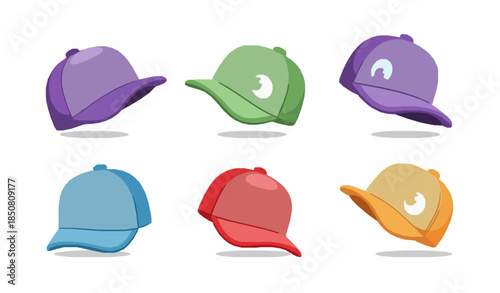 Cute Cartoon Baseball Cap Characters Sport Hat Vector Icon Set