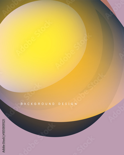 Abstract circles overlap, creating warm color gradients. Soft purple background complements golden hues. Simple design.