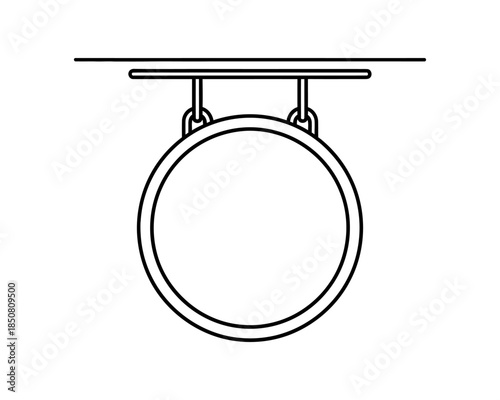 Empty Round Sign : A minimalist illustration showcases a circular sign suspended by chains, offering a clean, open space for personalization. 