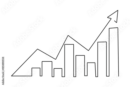Business growth bar chart minimalist one line art financial success outline vector