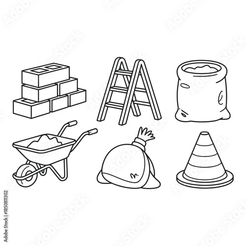 Construction site equipment and tools illustration Vector illustration