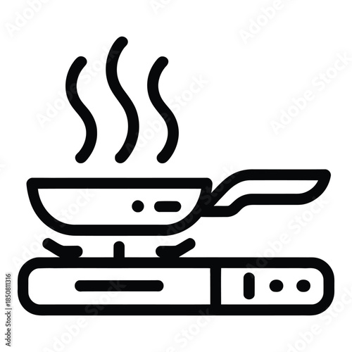 Cooking on electric stove with frying pan Vector illustration