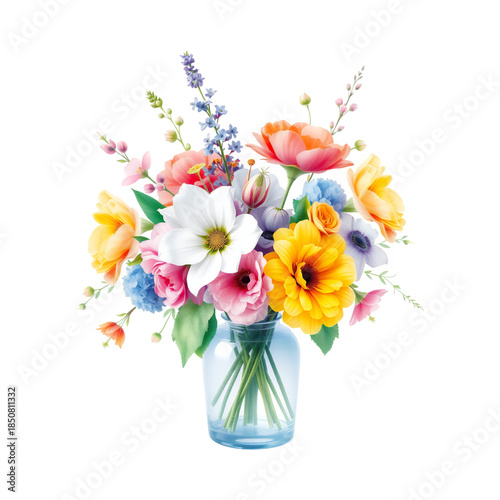 Vibrant flower bouquet in blue vase