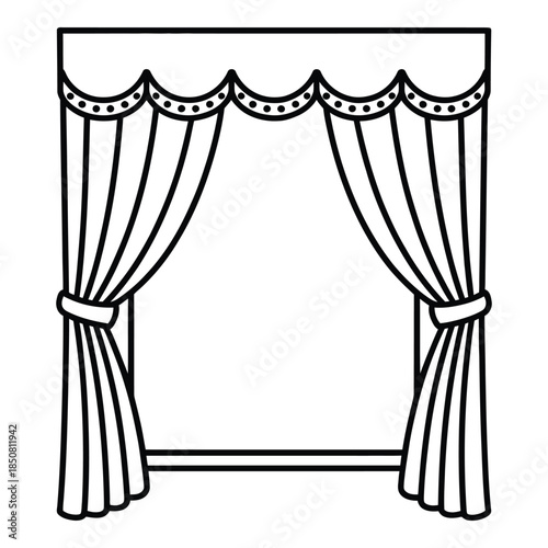 Elegant curtain with valance and tassels illustration Vector illustration