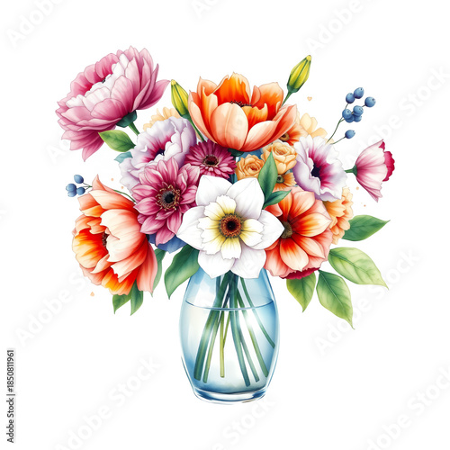 Vibrant flower bouquet in blue vase