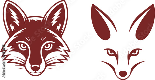 Black and white fox head logo variations minimalist animal mascot emblem wildlife illustration line art vector design set