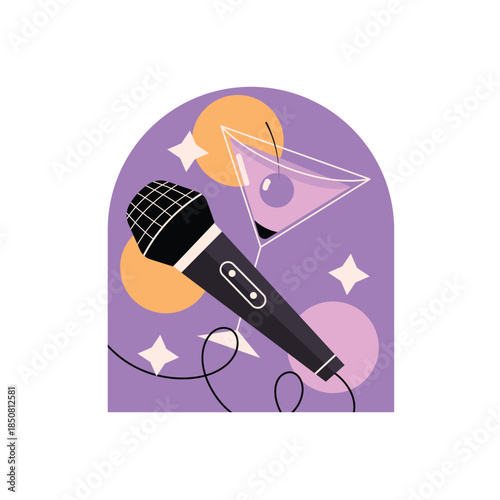 Black Handheld Vocal Microphone With Coiled Cable.