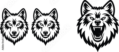 Black and white fox head logo variations minimalist animal mascot emblem wildlife illustration line art vector design set