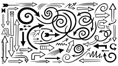 A diverse collection of hand-drawn arrows and graphic elements for design projects