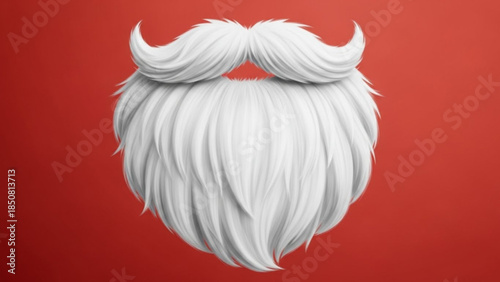 White beard and mustache on red background, a digital illustration of a santa claus facial hair, white hairy face, beard and moustache