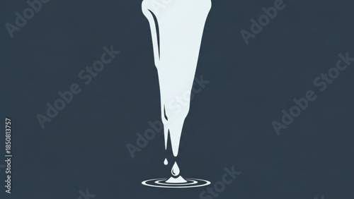 A white liquid pouring down and creating ripples on a dark blue background