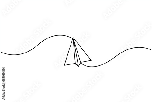 Paper plane continuous one line art drawing of design