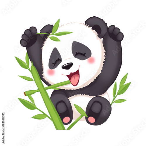 Happy panda eating bamboo