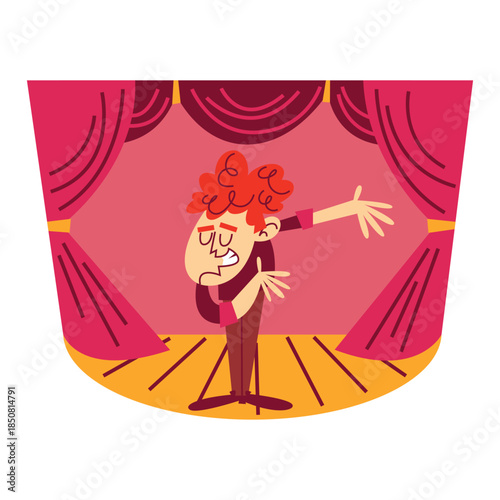 Cartoon Red Haired Male Singer With Microphone.