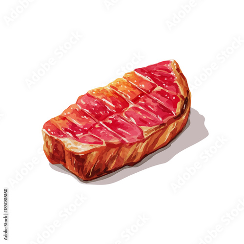 Isometric watercolor graphic of Carne Asada, neatly isolated on white background.