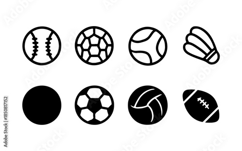 Sports Ball Icons – Minimalist Athletic Equipment Line Art Set