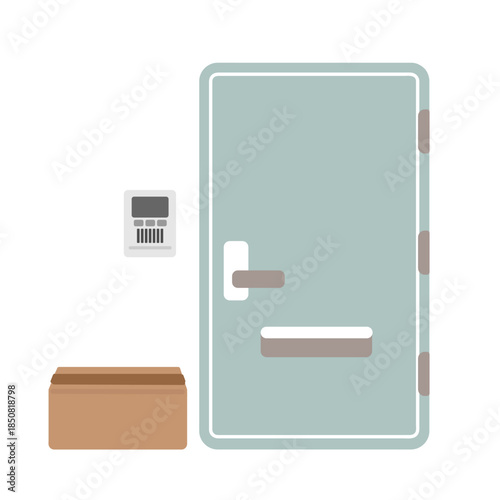 玄関ドアと段ボール箱　イラスト