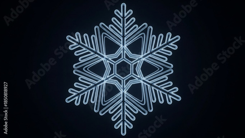 Glowing blue snowflake on dark background, intricate crystal structure, winter wonderland element, frosty design, icy pattern, snowflakes, crystals, frozen, cold, winter