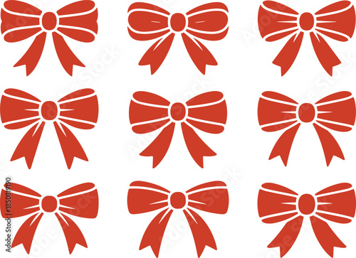 Minimalist black ribbon bow silhouette set with nine decorative bow icons for gifts packaging branding and graphic design