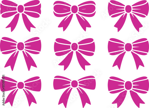 Minimalist black ribbon bow silhouette set with nine decorative bow icons for gifts packaging branding and graphic design