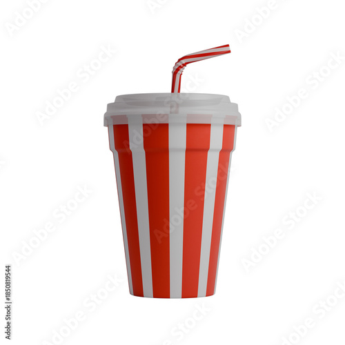 3d render of a striped soft drink cup with a straw. 3d illustration