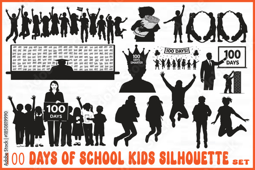 100 Days of School Kids Silhouette Educational Set