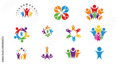 Vibrant Community Icons Set Teamwork Unity Diversity Support Success Group Symbols for Social and HR Design