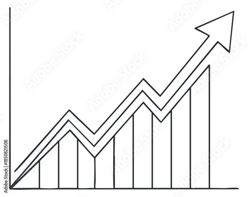 A financial growth chart with an upward arrow in minimalist outline vector style, ideal for business presentations and reports