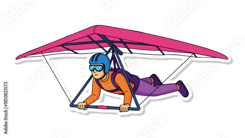 Cartoon Hang Glider Pilot Flying with Pink Wing