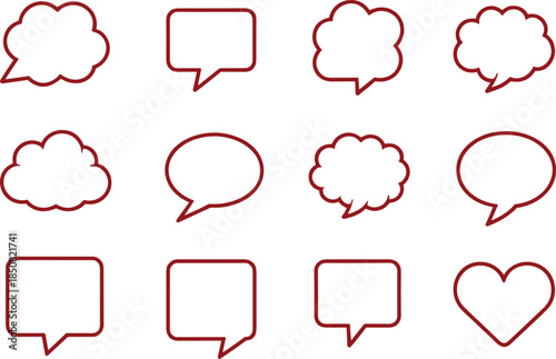 Speech bubble outline icons set with chat dialogue message comment shapes communication symbols minimal black vector illustration