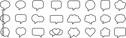Speech bubble outline icons set with chat dialogue message comment shapes communication symbols minimal black vector illustration