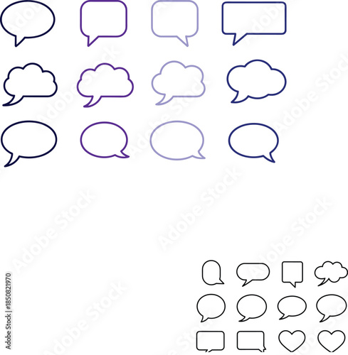 Speech bubble outline icons set with chat dialogue message comment shapes communication symbols minimal black vector illustration
