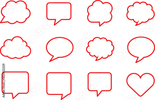 Speech bubble outline icons set with chat dialogue message comment shapes communication symbols minimal black vector illustration