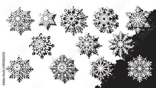 Collection of Diverse Snowflake Silhouettes for Winter Decoration