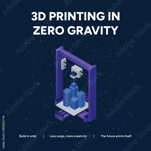 3D printing technology in zero gravity environment concept