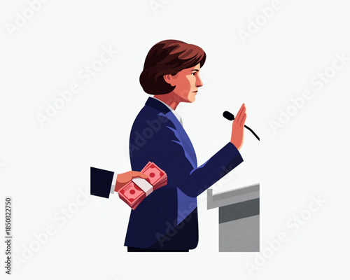 Politician Accepting Bribe During Speech at Podium