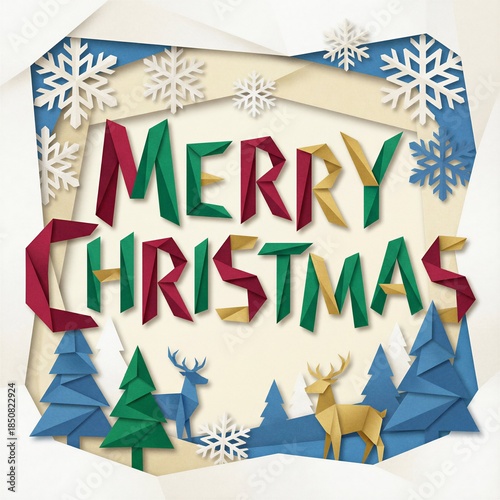 Merry Christmas Origami Paper Fold Typography