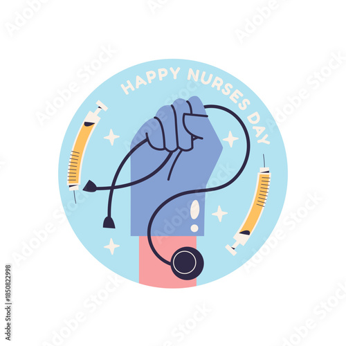 Nurse Hand Holding Stethoscope Medical Instrument Illustration.