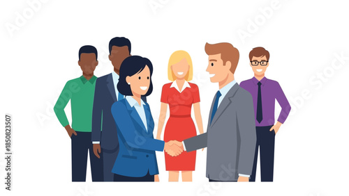 Diverse Group of Professionals Shaking Hands and Collaborating on a Project