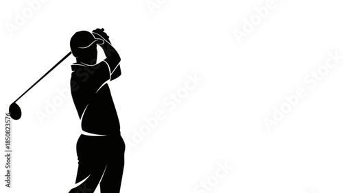 Silhouette of a golfer swinging a club during a golf game, depicted in black and white