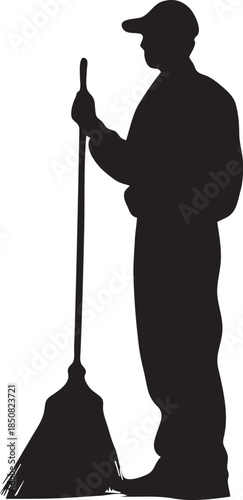 Cleaning Worker Sweeping Floor Silhouette – Housekeeping Service Icon