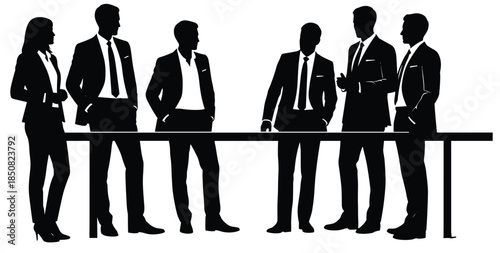 Corporate executives discussion silhouette with professional business team standing together leadership collaboration strategy concept modern office