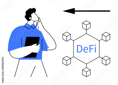 DeFi concept. Decentralized finance with blockchain structure and cryptocurrency connection. DeFi revolutionizing financial systems and investment strategies. For fintech, blockchain, decentralized