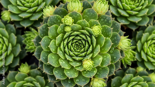 Close-up of vibrant green succulent plants in a garden.