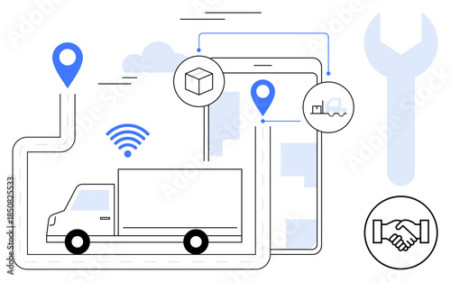 Logistics tracking. Logistics systems enabling real-time tracking, route optimization, and supply chain efficiency. Logistics enhancing shipment accuracy and delivery. Logistics in supply chain
