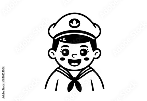 Vintage monochrome marine label with seaman in sailor captain. Bearded ship captain peaked cap for marine nautical logo design for sailor